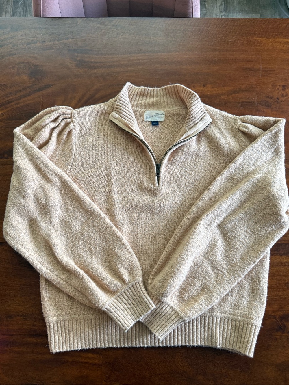 Universal Thread Beige Puff Sleeve Quarter Zip Sweater Medium